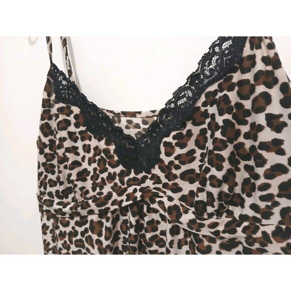 Vintage Animal Print Intimate Slip Sz L Coquette Lingerie Mini Dress Leopard Cat - Picture 2 of 8